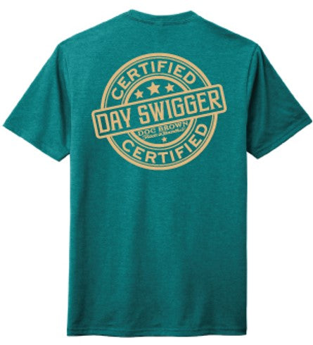 "Life Happens, Bourbon Helps" Heathered Teal Day Swigger Classic Tee
