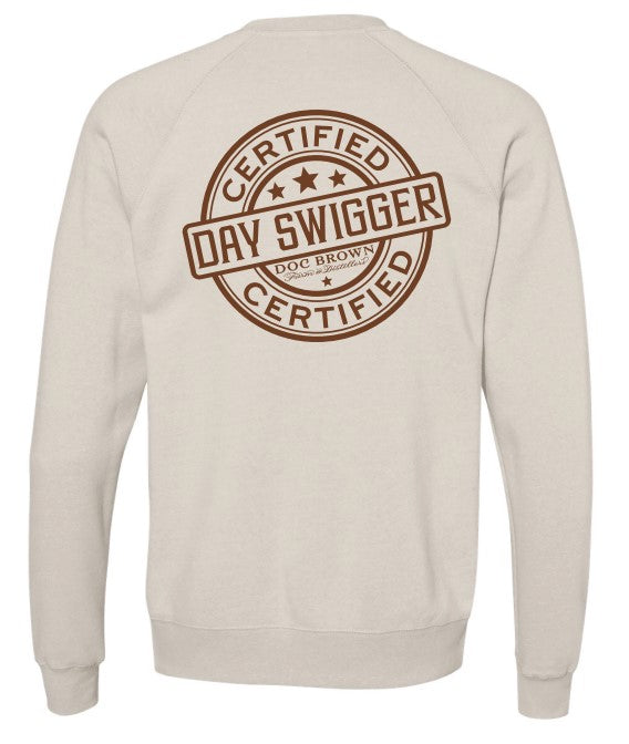 "Life Happens, Bourbon Helps" Day Swigger Sand Classic Crewneck Sweatshirt