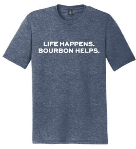"Life Happens, Bourbon Helps" Navy Frost Day Swigger Classic Tee