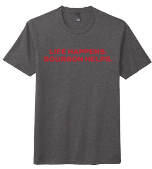 "Life Happens, Bourbon Helps" Heathered Grey Day Swigger Classic Tee