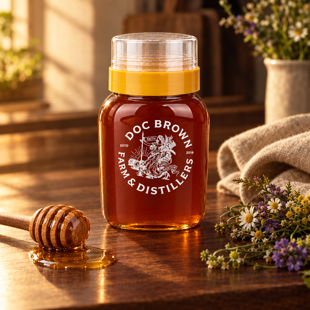Honey bottle with a honey dipper
