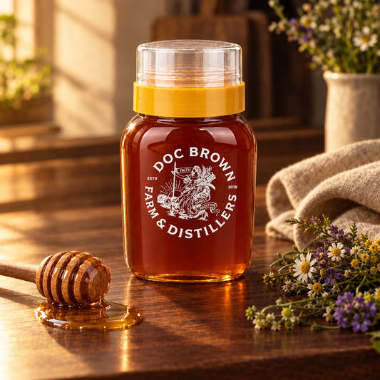 Honey bottle with a honey dipper