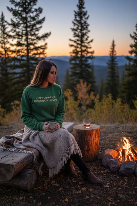 Woman forest green crewneck lifestyle